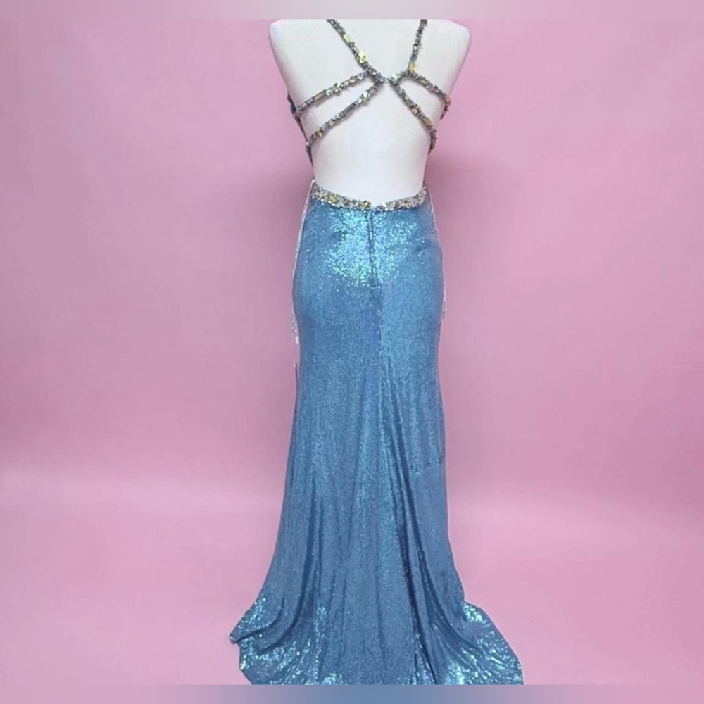 Rachel Allan Blue Sequin Gown - Picture 4 of 9